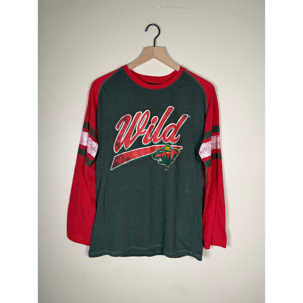 NHL Minnesota Wild Sporty Hockey T-Shirt Women M Raglan Gorpcore Long Sleeve